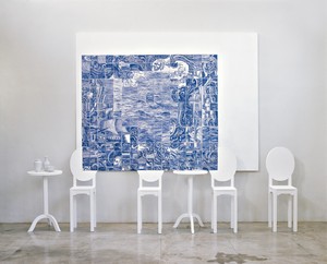 Adriana Varejão, Tea and Tiles II, 1997. Oil on canvas, wood, and porcelain, in 16 parts, overall: 102 ⅜ × 145 ¾ × 19 ¾ inches (260 × 370 × 50 cm) © Adriana Varejão