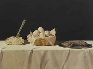 Anna Weyant, Buffet, 2020. Oil on canvas, 36 × 48 inches (91.4 × 121.9 cm) © Anna Weyant