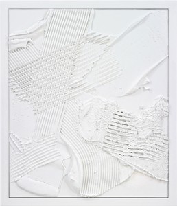 Anselm Reyle, White Earth, 2010. Mixed media on canvas, steel frame, effect lacquer, 58 ⅜ × 50 inches framed (148 × 127 cm)