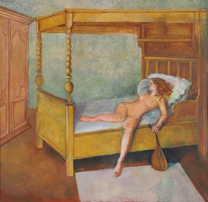 Balthus, Odalisque allongée, 1998–99. Oil on canvas, 88 ½ × 90 ½ inches (224.8 × 229.9 cm)