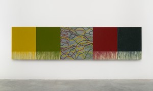 Brice Marden, Uphill with Center, 2012–15. Oil on linen, in 5 parts, overall: 48 × 192 inches (121.9 × 487.7 cm) © 2018 Brice Marden/Artists Rights Society (ARS), New York