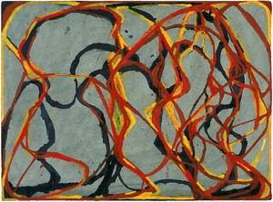 Brice Marden, 2 Red Rocks 3, 2000/02. Kremer ink on L’Aquarelle paper, 14 ⅞ × 20 inches (37.8 × 50.8 cm) © 2018 Brice Marden/Artists Rights Society (ARS), New York