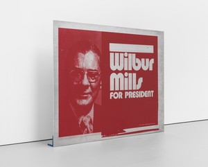 Cady Noland Wilbur Mills, 1994. Silkscreen on aluminum, 45 × 57 × 4 ½ inches (114.3 × 144.8 × 11.3 cm) © Cady Noland. Photo: Maris Hutchinson