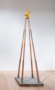 Chris Burden, Sex Tower (Architectural Model of 125 Foot High Sex Tower), 1986. Cement, wood, metal screws, and gold leaf, 133 ½ × 36 ¼ × 37 ¾ inches (339.1 × 92.1 × 95.9 cm) © 2018 Chris Burden/Licensed by the Chris Burden Estate and Artists Rights Society (ARS), New York
