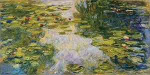 Claude Monet Les Bassin aux nymphéas, 1917–19. Oil on canvas 39 1/4 × 78 3/4 inches (100 × 200 cm) Honolulu Academy of Art, Purchased in memory of Robert Allerton, 1966