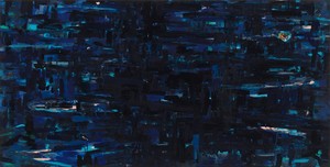 Cy Gavin, Untitled (Stars reflected), 2022. Acrylic and vinyl on canvas, 35 × 69 ¼ inches (88.9 × 175.9 cm) © Cy Gavin. Photo: Rob McKeever