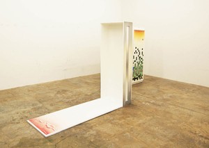 Dike Blair, Those and These, 2010. Painted wooden crates, framed gouache and pencil on paper, 70 × 49 × 157 inches (177.8 × 124.5 × 398.8 cm)
