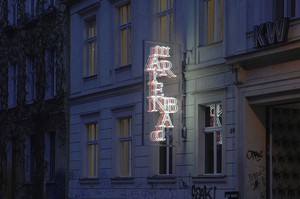 Douglas Gordon, Tryst between RWF and AR via RAG, 2008. Red and white neon, Plexiglas, aluminum, cables and transformer, 118 ⅛ × 49 3/16 × 15 11/16 inches (300 × 125 × 40 cm), edition of 6 © lost but found