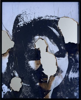 Douglas Gordon, Self Portrait of You + Me (Jackie smiling II), 2008 Burned print, smoke and mirror, 45 ⅜ × 36 13/16 inches (115.2 × 93.5 cm)© lost but found