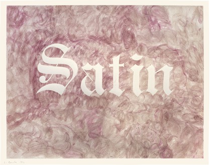 Ed Ruscha, Satin, 1971 Rose-petal stain on paper, 23 × 29 inches (58.4 × 73.7 cm)© Ed Ruscha