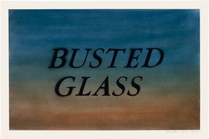 Ed Ruscha, Busted Glass, 2014. Dry pigment and acrylic on paper, 15 × 22 ⅜ inches (38.1 × 56.8 cm), de Young, Fine Arts Museums of San Francisco © Ed Ruscha