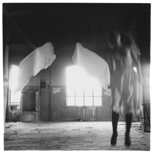 Francesca Woodman, from Angel series, Rome, 1977. Vintage gelatin silver print, image: 3 ⅛ × 3 ⅛ inches (7.9 × 7.9 cm), sheet: 5 × 7 inches (12.7 × 17.8 cm) © Woodman Family Foundation/Artists Rights Society (ARS), New York