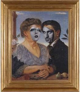 Francesco Vezzoli, Pokerface (Self portrait with Mother Gaga—After de Chirico), 2009. Inkjet print on canvas, cotton and metallic embroidery, custom jewelry, 32 ¼ × 28 ⅛ inches framed (81.9 × 71.4 cm)