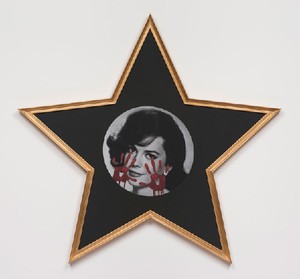 Francesco Vezzoli, Gioventú Bruciata (Natalie Wood, Santa Catalina Island, California), 2014. Inkjet print on canvas with metallic embroidery in star-shaped frame, 54 ⅞ × 57 ¾ inches (139.4 × 146.7 cm)