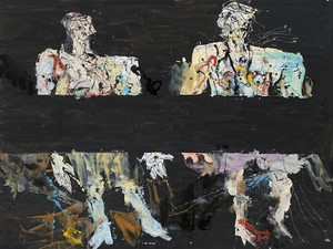 Georg Baselitz, Immer noch unterwegs (Still on the Road), 2014. Oil on canvas, 118 ⅛ × 157 ½ inches (300 × 400 cm) © Georg Baselitz