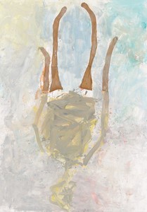 Georg Baselitz, Lady Art Painting I, 2020. Oil, dispersion adhesive, and nylon stockings on canvas, 118 ⅛ × 82 ¾ inches (300 × 210 cm) © Georg Baselitz
