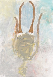 Georg Baselitz, Lady Art Painting I, 2020 Oil, dispersion adhesive, and nylon stockings on canvas, 118 ⅛ × 82 ¾ inches (300 × 210 cm)© Georg Baselitz