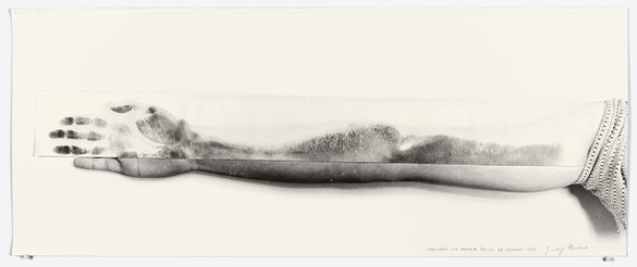Giuseppe Penone, Svolgere la propria pelle – 11 giugno 1970 (To Unroll One’s Skin – 11 June 1970), 1970 Gelatin silver prints with selenium tone on baryte paper and typographic ink on paper, 13 ¼ × 32 ⅝ inches (33.5 × 82.8 cm)© 2019 Artists Rights Society (ARS), New York/ADAGP, Paris. Photo © Archivio Penone