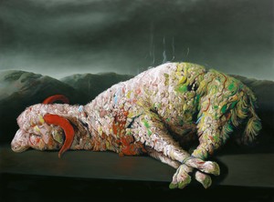 Glenn Brown, Spearmint Rhino, 2009. Oil on panel, 76 ½ × 102 ½ inches (194 × 260 cm) © Glenn Brown