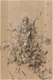 Glenn Brown, Drawing 6 (after Murillo/Murillo), 2015 India ink and acrylic on beech plywood panel, 30 × 19 ⅞ inches (76.1 × 50.5 cm)© Glenn Brown