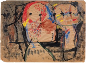 Helen Frankenthaler, Madridscape, 1958. Charcoal, crayon, watercolor, and ink on paper, 25 ¼ × 34 ½ inches (64.1 × 87.6 cm) © 2018 Helen Frankenthaler Foundation, Inc./Artists Rights Society (ARS), New York