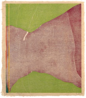 Helen Frankenthaler, Savage Breeze, 1974 8-color woodcut from 8 woodblocks on handmade paper, 31 ½ × 27 inches (80 × 68.6 cm), Williams College Museum of Art, Massachusetts© 2018 Helen Frankenthaler Foundation, Inc./Artists Rights Society (ARS), New York/Universal Limited Art Editions (ULAE), West Islip, LI, New York