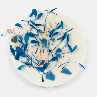 Helen Marden, Sanuk II, 2023 Resin, pigment, and feathers on linen, 20 × 22 inches (50.8 × 55.9 cm)© 2023 Helen Marden/Artists Rights Society (ARS), New York. Photo: Rob McKeever