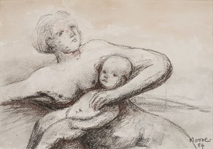 Henry Moore, Mother and Child, 1984. Charcoal, pencil, wax crayon, chinagraph, chalk, and watercolor on paper, 7 × 10 ⅛ inches (17.7 × 25.7 cm) Reproduced by permission of the Henry Moore Foundation