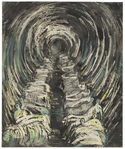Henry Moore, Tube Shelter Perspective, 1941. Pencil, wax crayon, colored wax crayon, gouache, and watercolor wash on paper, 11 ⅛ × 9 ⅛ inches (28.2 × 23.2 cm), Henry Moore Foundation, Perry Green, England Reproduced by permission of the Henry Moore Foundation