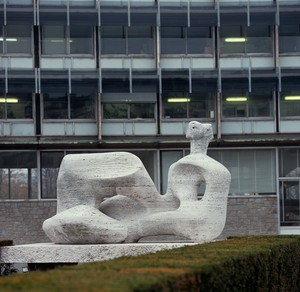 Henry Moore, UNESCO Reclining Figure, 1957–58. Roman travertine marble, 13 feet 1 ½ inches × 16 feet 4 ⅞ inches × 9 feet 4 ¼ inches (400 × 500 × 285 cm), UNESCO, Paris Reproduced by permission of the Henry Moore Foundation