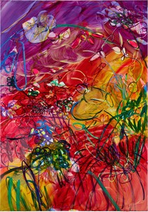 Jadé Fadojutimi Untitled, 2025. Acrylic, oil, oil pastel, and oil stick on canvas, 98 ½ × 68 ⅞ inches (250 × 175 cm) © Jadé Fadojutimi. Photo: Kenji Takahashi