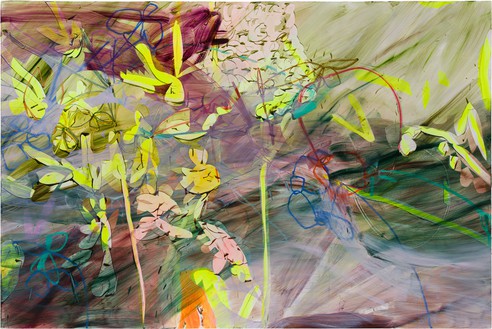Jadé Fadojutimi, (A)Motion of Love, 2022 Oil, acrylic, and oil pastel on canvas, 78 ¾ × 118 ⅛ inches (200 × 300 cm)© Jadé Fadojutimi. Photo: Michal Brzezinski