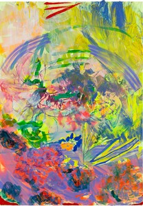 Jadé Fadojutimi The Generosity of Trauma, 2024. Acrylic, oil, oil pastel, and oil stick on canvas, 98 ½ × 68 ⅞ inches (250 × 175 cm) © Jadé Fadojutimi. Photo: Mark Blower