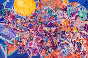 Jadé Fadojutimi Plant Earth, 2022. Acrylic, oil, and oil pastel on canvas, 78 ¾ × 118 ⅛ inches (200 × 300 cm) © Jadé Fadojutimi. Photo: Mark Blower