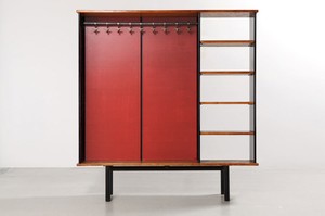 Jean Prouvé, Vestiaire Antony, 1956. Bent sheet steel, wood, and Isorel, 74 3/16 × 70 ¼ × 13 ¾ inches (188.5 × 178.5 × 35 cm)