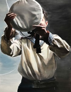 Jia Aili, The Cap Donning Man, 2018. Oil on canvas, 103 ⅝ × 80 inches (263 × 203 cm) © Jia Aili Studio