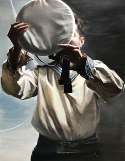 Jia Aili, The Cap Donning Man, 2018 Oil on canvas, 103 ⅝ × 80 inches (263 × 203 cm)© Jia Aili Studio