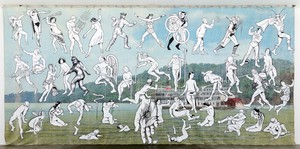 Jim Shaw, Mississippi River Mural, 2013. Acrylic on muslin and wood, 19 feet 2 inches × 40 feet × 6 feet (5.8 × 12.2 × 1.8 m) © Jim Shaw