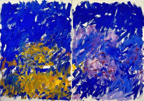 Joan Mitchell, Row Row, 1982 Oil on canvas, Diptych: 110 × 157 ½ inches overall (279.4 × 400 cm)© Estate of Joan Mitchell. Courtesy of the Joan Mitchell Foundation