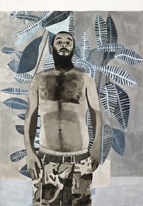 Jonas Wood, Untitled (BW Self Portrait), 2008. Ink and gesso on paper, 56 × 41 ½ inches (142.2 × 105.4 cm) © Jonas Wood