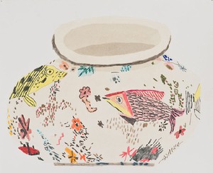 Jonas Wood, Magdalena Suarez Frimkess Pot 1, 2013. Gouache and colored pencil on paper, 9 ⅞ × 12 inches (25.1 × 30.5 cm) © Jonas Wood