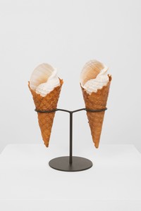 Julie Curtiss Tricksters, 2022. Metal, seashells, and plasticized painted fabric, in 3 parts, overall variable dimensions © Julie Curtiss