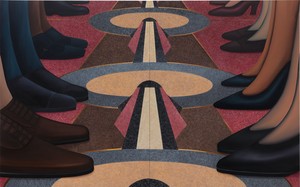 Julie Curtiss Lobby, 2020. Acrylic, vinyl, and oil on canvas, 60 × 96 inches (152.4 × 243.8 cm) © Julie Curtiss. Photo: Charles Benton