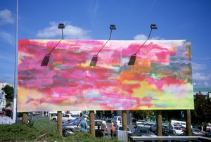 Katharina Grosse, Untitled, 2001. Acrylic on billboard, 14 feet 9 ¼ inches × 39 feet 4 ⅜ inches (4.5 × 12 m), Auckland, New Zealand, 2001 © Katharina Grosse and VG Bild-Kunst, Bonn, Germany 2018. Photo: Katharina Grosse
