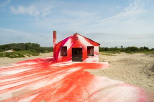 Katharina Grosse, Rockaway!, 2016. Acrylic on wall, floor, and various objects, 19 feet 8 ¼ inches × 49 feet 2 ⅝ inches × 114 feet 10 inches (6 × 15 × 35 m), Gateway National Recreation Area at Fort Tilden, New York, July 3, 2016–September 15, 2017 © Katharina Grosse and VG Bild-Kunst, Bonn, Germany 2018