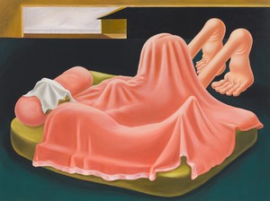 Louise Bonnet, Interior with Pink Blanket, 2019. Oil on linen, 72 × 96 inches (182.9 × 243.8 cm) © Louise Bonnet. Photo: Rob McKeever