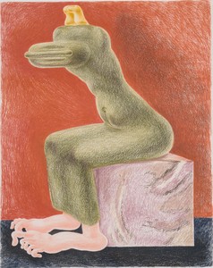 Louise Bonnet, Seated Sphinx Pink Marble, 2021. Pencil on paper, 24 × 19 inches (61 × 48.3 cm) © Louise Bonnet. Photo: Jeff McLane
