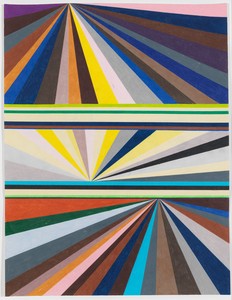 Mark Grotjahn, Untitled (Three-tiered Perspective), 1997. Color pencil on paper, 23 ½ × 18 inches (59.7 × 45.7 cm) © Mark Grotjahn