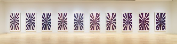 Mark Grotjahn, Untitled (Captain America Drawing in Ten Parts 41.17), 2008–09 Color pencil and oil on paper, in 10 parts, each: 85 ¾ × 47 ¾ inches (217.8 × 121.3 cm)© Mark Grotjahn. Photo: Rob McKeever