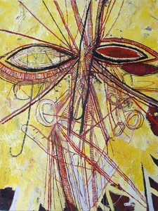 Mark Grotjahn, Untitled (Yellow Face 774), 2007–08. Oil on cardboard mounted on linen, 72 ¼ × 54 ¼ inches (183.5 × 137.8 cm) © Mark Grotjahn